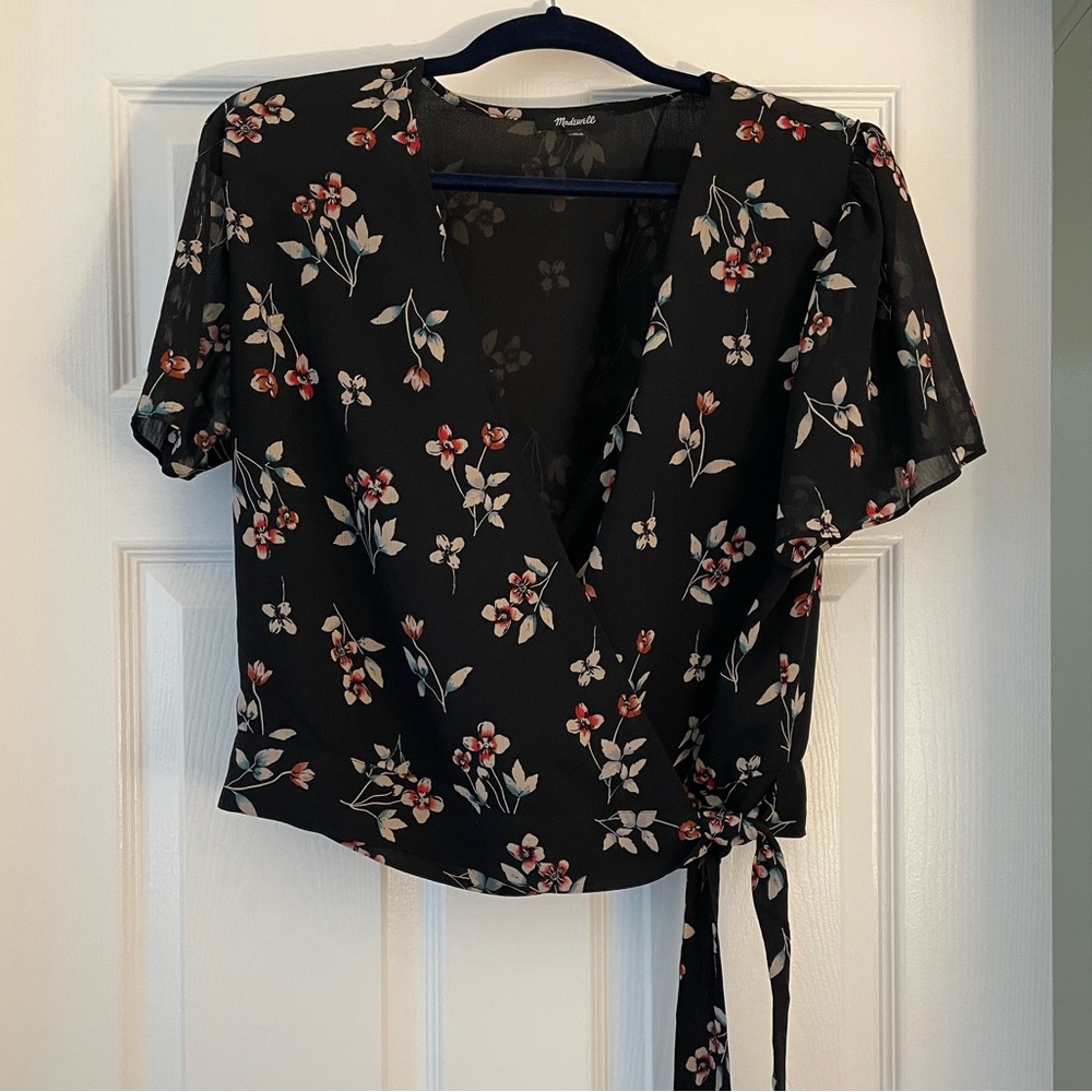 Black floral wrap blouse | Madewell size M